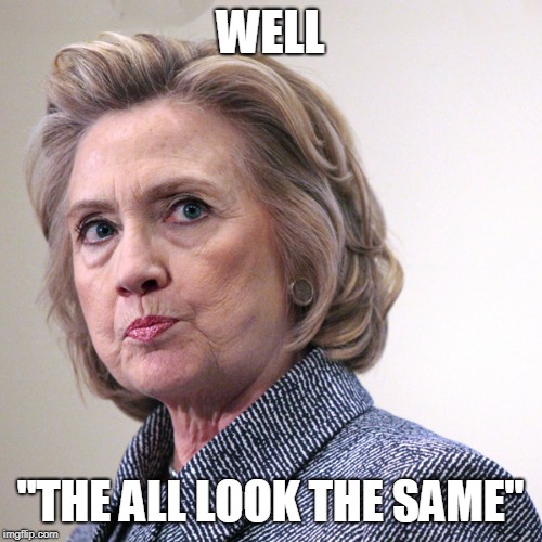 hillary clinton pissed | WELL "THE ALL LOOK THE SAME" | image tagged in hillary clinton pissed | made w/ Imgflip meme maker