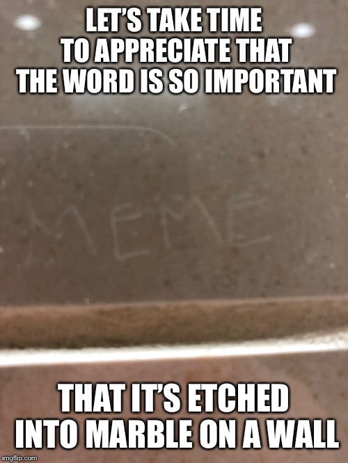 LET’S TAKE TIME TO APPRECIATE THAT THE WORD IS SO IMPORTANT; THAT IT’S ETCHED INTO MARBLE ON A WALL | image tagged in etched in stone | made w/ Imgflip meme maker