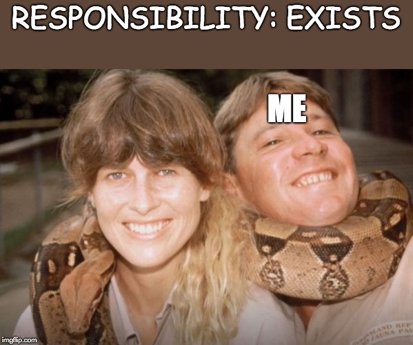 Steve Irwin appreciation! He was one of my idols!! | RESPONSIBILITY: EXISTS; ME | image tagged in steve irwin crocodile hunter,responsibility | made w/ Imgflip meme maker