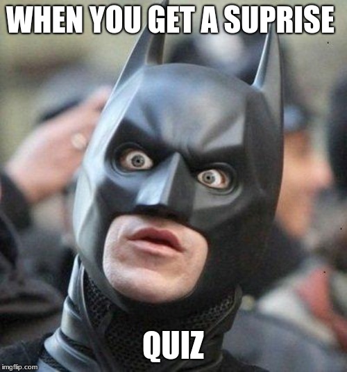 Shocked Batman | WHEN YOU GET A SUPRISE QUIZ | image tagged in shocked batman | made w/ Imgflip meme maker