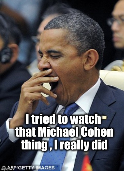 IS there a "Most Boring" Award ? | I tried to watch that Michael Cohen thing , I really did | image tagged in obama yawn,same,stuff,different,day,the great awakening | made w/ Imgflip meme maker