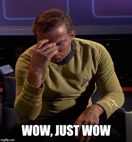 Star Trek Captain Kirk: Regrets | WOW, JUST WOW | image tagged in star trek captain kirk regrets | made w/ Imgflip meme maker