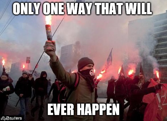 protest | ONLY ONE WAY THAT WILL EVER HAPPEN | image tagged in protest | made w/ Imgflip meme maker