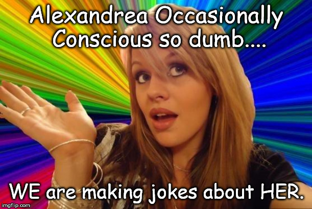 Dumb Blonde Meme | Alexandrea Occasionally Conscious so dumb.... WE are making jokes about HER. | image tagged in memes,dumb blonde | made w/ Imgflip meme maker