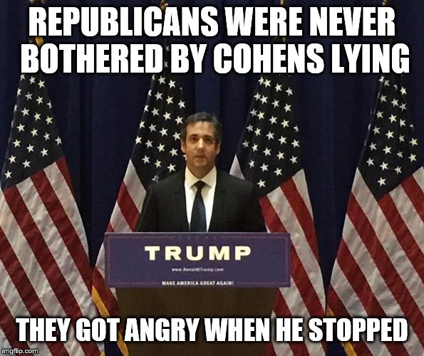 Michael Cohen | REPUBLICANS WERE NEVER BOTHERED BY COHENS LYING; THEY GOT ANGRY WHEN HE STOPPED | image tagged in michael cohen | made w/ Imgflip meme maker