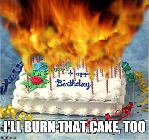 flaming birthday cake | I'LL BURN THAT CAKE, TOO | image tagged in flaming birthday cake | made w/ Imgflip meme maker
