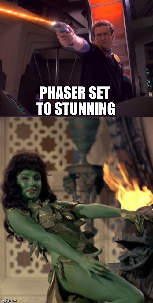 PHASER SET TO STUNNING | image tagged in star trek dancer,set phasers to | made w/ Imgflip meme maker
