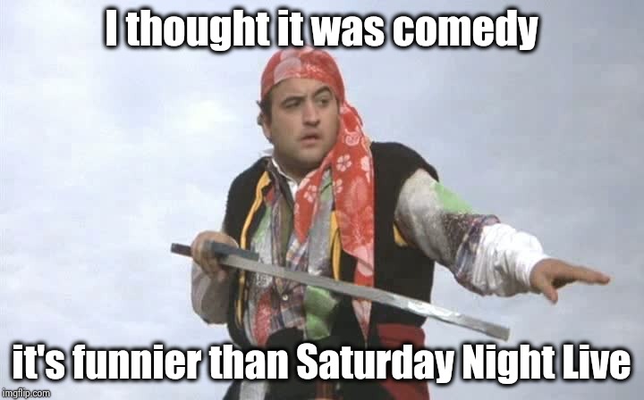 Pirate Belushi | I thought it was comedy it's funnier than Saturday Night Live | image tagged in pirate belushi | made w/ Imgflip meme maker