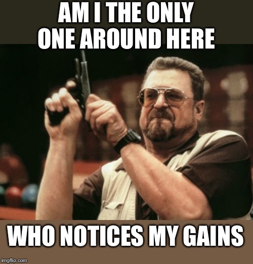 Am I The Only One Around Here Meme | AM I THE ONLY ONE AROUND HERE WHO NOTICES MY GAINS | image tagged in memes,am i the only one around here | made w/ Imgflip meme maker