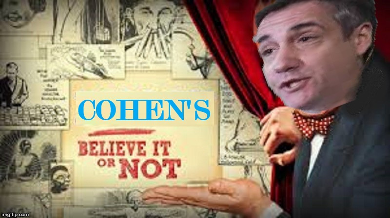 Cohen's Believe it or Not | . | image tagged in ripley's believe it or not,memes,liar liar,politics,what if i told you,michael cohen | made w/ Imgflip meme maker