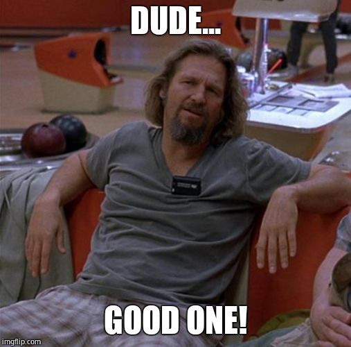 The Dude | DUDE... GOOD ONE! | image tagged in the dude | made w/ Imgflip meme maker