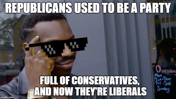 Roll Safe Think About It Meme | REPUBLICANS USED TO BE A PARTY FULL OF CONSERVATIVES, AND NOW THEY'RE LIBERALS | image tagged in memes,roll safe think about it | made w/ Imgflip meme maker