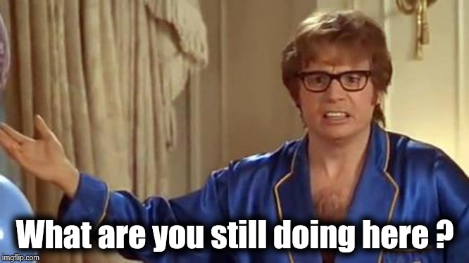 Austin Powers Honestly Meme | What are you still doing here ? | image tagged in memes,austin powers honestly | made w/ Imgflip meme maker
