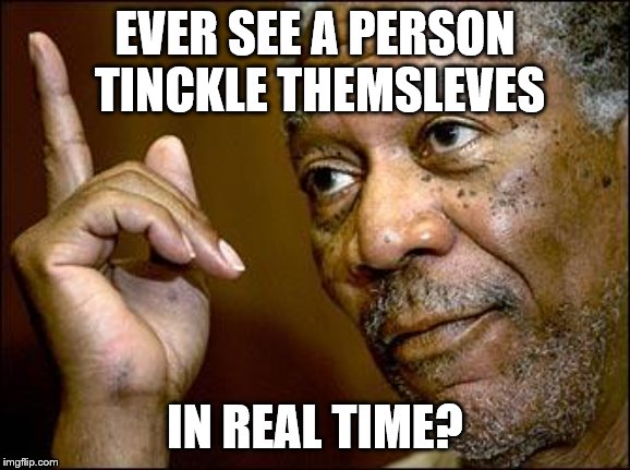 This Morgan Freeman | EVER SEE A PERSON TINCKLE THEMSLEVES IN REAL TIME? | image tagged in this morgan freeman | made w/ Imgflip meme maker