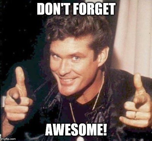 The Hoff thinks your awesome | DON'T FORGET AWESOME! | image tagged in the hoff thinks your awesome | made w/ Imgflip meme maker