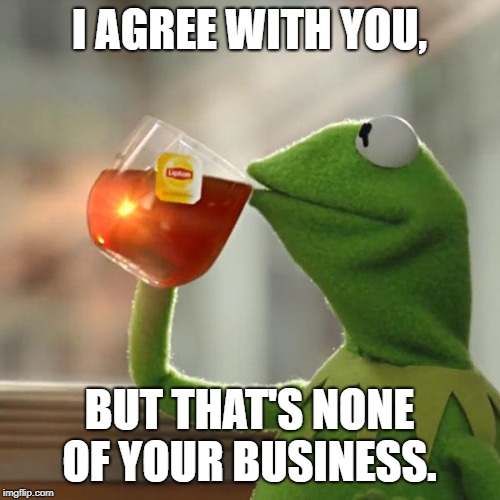 But That's None Of My Business Meme | I AGREE WITH YOU, BUT THAT'S NONE OF YOUR BUSINESS. | image tagged in memes,but thats none of my business,kermit the frog | made w/ Imgflip meme maker