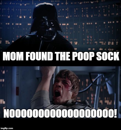 Star Wars No Meme | MOM FOUND THE POOP SOCK; NOOOOOOOOOOOOOOOOOO! | image tagged in memes,star wars no | made w/ Imgflip meme maker