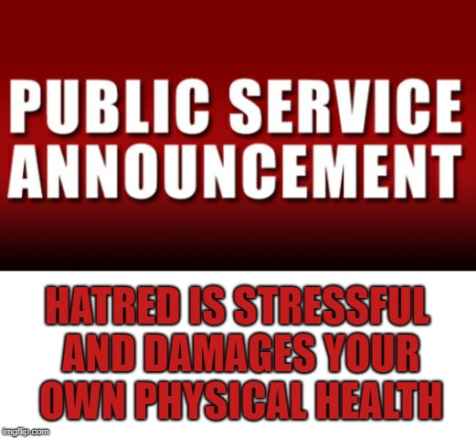 HATRED IS STRESSFUL AND DAMAGES YOUR OWN PHYSICAL HEALTH | made w/ Imgflip meme maker