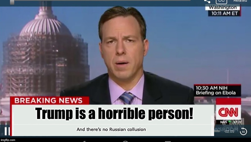 What the mainstream media got out of Michael Cohn’s testimony | Trump is a horrible person! And there’s no Russian collusion | image tagged in cnn breaking news template,memes,michael cohen,cnn spins trump news | made w/ Imgflip meme maker