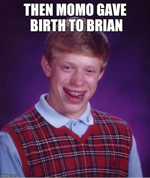 Bad Luck Brian Meme | THEN MOMO GAVE BIRTH TO BRIAN | image tagged in memes,bad luck brian | made w/ Imgflip meme maker