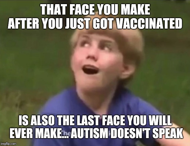 The Land of Make Believe | THAT FACE YOU MAKE AFTER YOU JUST GOT VACCINATED IS ALSO THE LAST FACE YOU WILL EVER MAKE... AUTISM DOESN'T SPEAK | image tagged in the land of make believe | made w/ Imgflip meme maker