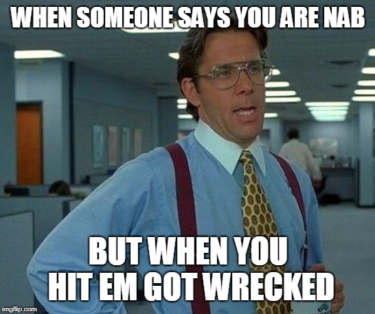 That Would Be Great Meme | WHEN SOMEONE SAYS YOU ARE NAB; BUT WHEN YOU HIT EM GOT WRECKED | image tagged in memes,that would be great | made w/ Imgflip meme maker