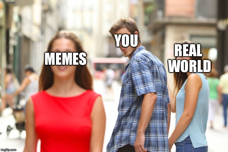 Distracted Boyfriend | YOU; REAL WORLD; MEMES | image tagged in memes,distracted boyfriend | made w/ Imgflip meme maker