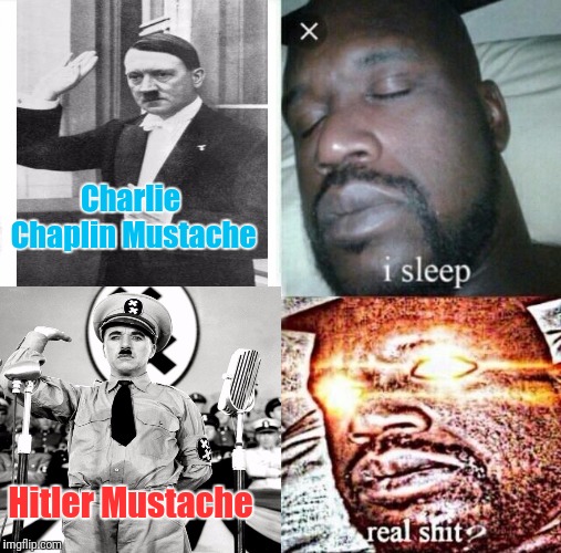 The Mustache | Charlie Chaplin Mustache; Hitler Mustache | image tagged in memes,sleeping shaq,charlie chaplin | made w/ Imgflip meme maker