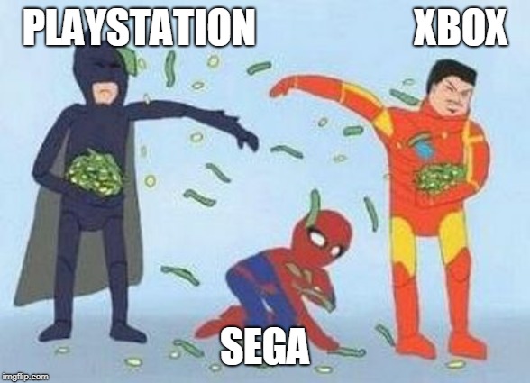 Pathetic Spidey Meme | PLAYSTATION                    XBOX; SEGA | image tagged in memes,pathetic spidey | made w/ Imgflip meme maker