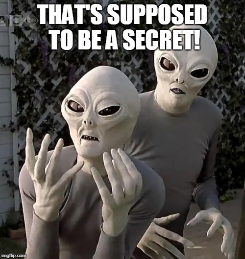 Aliens | THAT'S SUPPOSED TO BE A SECRET! | image tagged in aliens | made w/ Imgflip meme maker