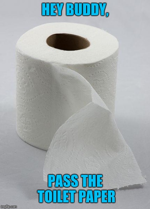 toilet paper | HEY BUDDY, PASS THE TOILET PAPER | image tagged in toilet paper | made w/ Imgflip meme maker