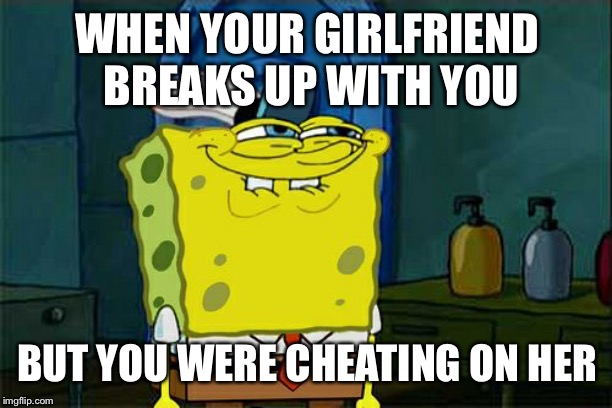 Don't You Squidward | WHEN YOUR GIRLFRIEND BREAKS UP WITH YOU; BUT YOU WERE CHEATING ON HER | image tagged in memes,dont you squidward | made w/ Imgflip meme maker