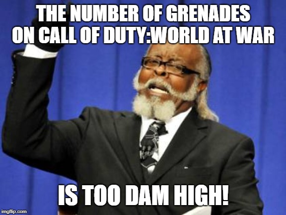 Too Damn High | THE NUMBER OF GRENADES ON CALL OF DUTY:WORLD AT WAR; IS TOO DAM HIGH! | image tagged in memes,too damn high | made w/ Imgflip meme maker