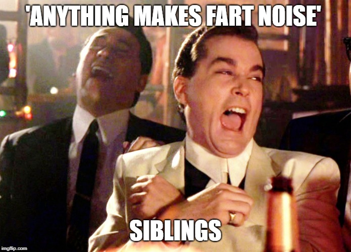 Good Fellas Hilarious | 'ANYTHING MAKES FART NOISE'; SIBLINGS | image tagged in memes,good fellas hilarious | made w/ Imgflip meme maker