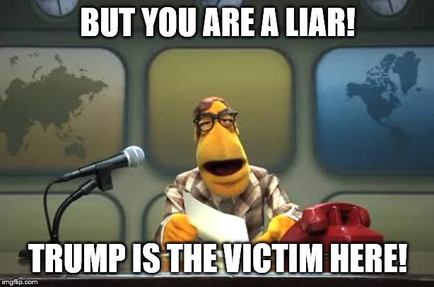 Muppet News Flash | BUT YOU ARE A LIAR! TRUMP IS THE VICTIM HERE! | image tagged in muppet news flash | made w/ Imgflip meme maker