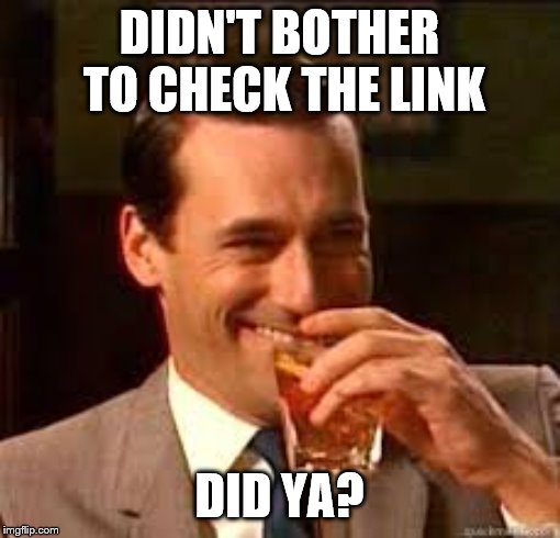 madmen | DIDN'T BOTHER TO CHECK THE LINK DID YA? | image tagged in madmen | made w/ Imgflip meme maker