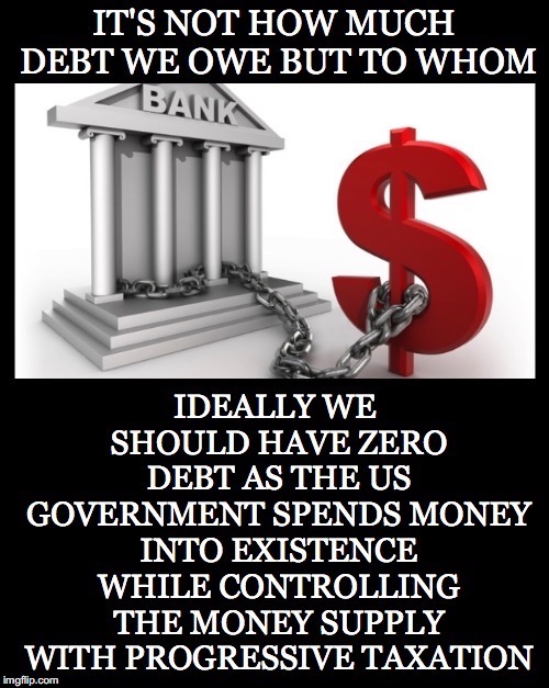 To Whom? To None. | image tagged in debt,bank,government,money,supply,progressive taxation | made w/ Imgflip meme maker