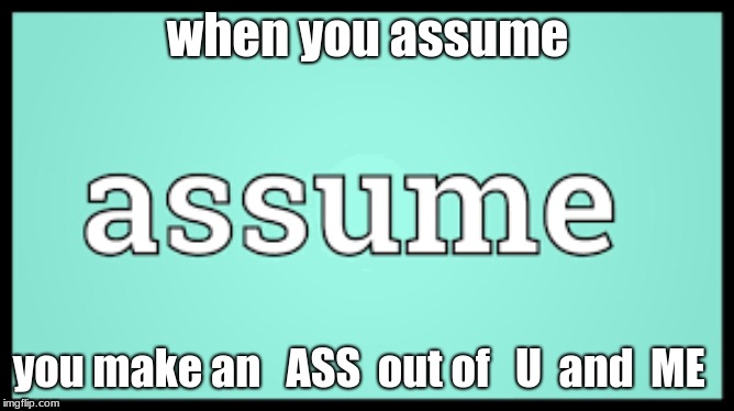 NEVER ever assume | when you assume; you make an   ASS  out of   U  and  ME | image tagged in funny,cats,random,sfw | made w/ Imgflip meme maker