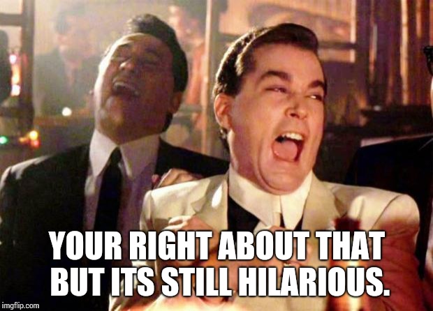 Wise guys laughing | YOUR RIGHT ABOUT THAT BUT ITS STILL HILARIOUS. | image tagged in wise guys laughing | made w/ Imgflip meme maker