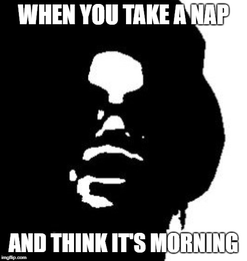 HAHA me | WHEN YOU TAKE A NAP; AND THINK IT'S MORNING | image tagged in naps | made w/ Imgflip meme maker