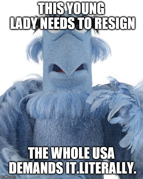 THIS YOUNG LADY NEEDS TO RESIGN THE WHOLE USA DEMANDS IT.LITERALLY. | made w/ Imgflip meme maker