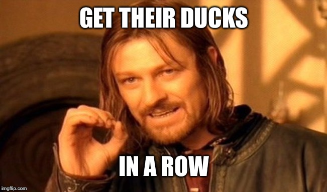 One Does Not Simply | GET THEIR DUCKS; IN A ROW | image tagged in memes,one does not simply | made w/ Imgflip meme maker