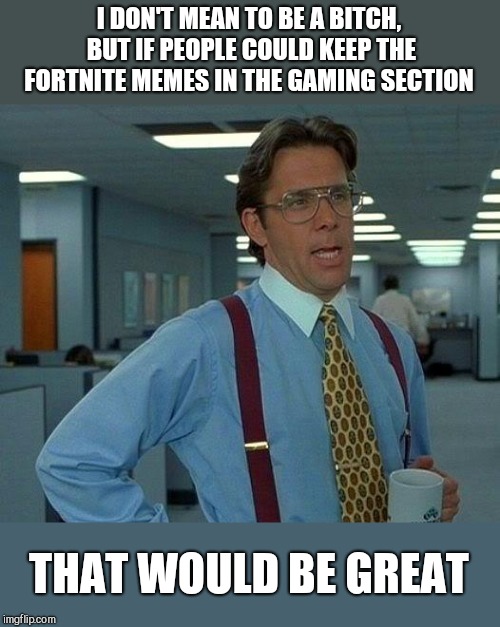 That Would Be Great Meme | I DON'T MEAN TO BE A BITCH, BUT IF PEOPLE COULD KEEP THE FORTNITE MEMES IN THE GAMING SECTION; THAT WOULD BE GREAT | image tagged in memes,that would be great,respect the streams,i hate fortnite | made w/ Imgflip meme maker