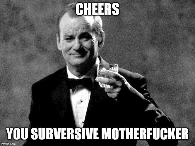 Bill Murray well played sir | CHEERS YOU SUBVERSIVE MOTHERF**KER | image tagged in bill murray well played sir | made w/ Imgflip meme maker