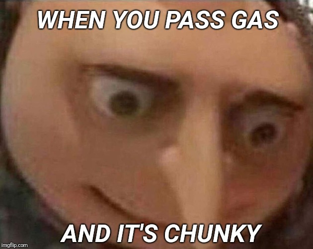 gru meme | WHEN YOU PASS GAS; AND IT'S CHUNKY | image tagged in gru meme,gas,fart,farts,farting,fart jokes | made w/ Imgflip meme maker