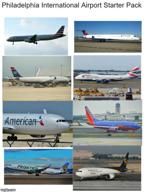 Starter Pack PHL | image tagged in airplanes,airport,philadelphia,phl,american airlines,southwest airlines | made w/ Imgflip meme maker