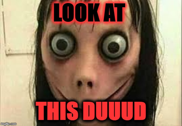 Momo | LOOK AT; THIS DUUUD | image tagged in momo | made w/ Imgflip meme maker