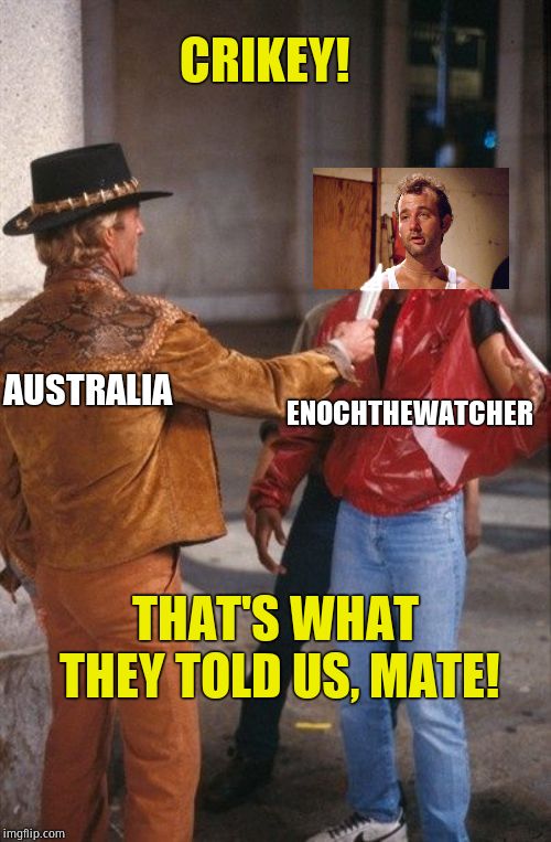 Not welcome in RDR2 | AUSTRALIA ENOCHTHEWATCHER CRIKEY! THAT'S WHAT THEY TOLD US, MATE! | image tagged in not welcome in rdr2 | made w/ Imgflip meme maker