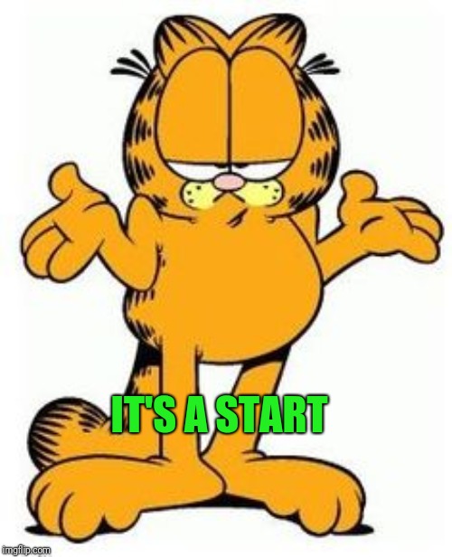 Garfield shrug | IT'S A START | image tagged in garfield shrug | made w/ Imgflip meme maker