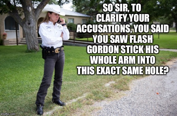 Only inTexas | SO SIR, TO CLARIFY YOUR ACCUSATIONS, YOU SAID YOU SAW FLASH GORDON STICK HIS WHOLE ARM INTO THIS EXACT SAME HOLE? | image tagged in sci-fi | made w/ Imgflip meme maker